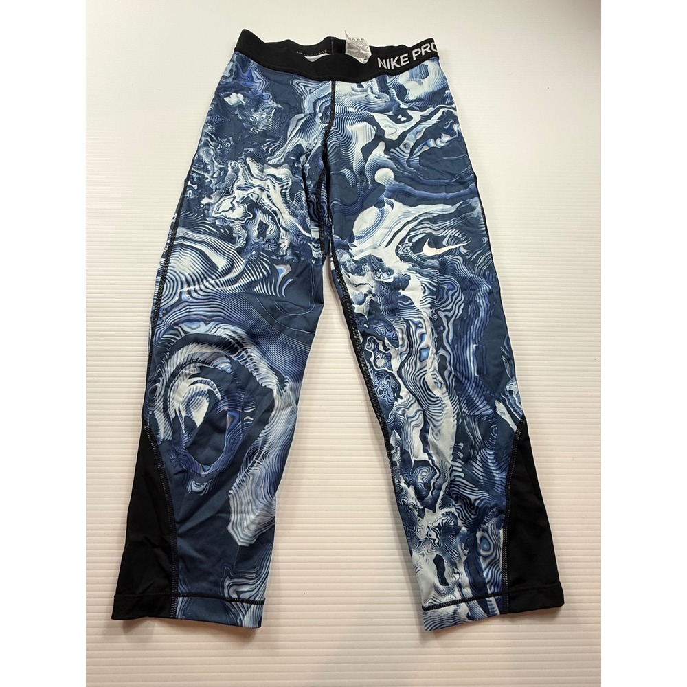 Nike Pro Dri-FIT Womens Blue Marble Topographic Cropped Leggings Size Medium